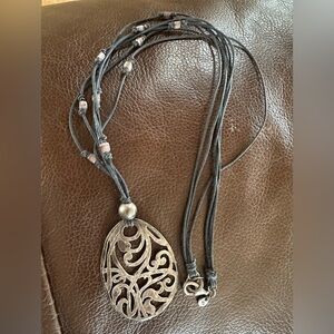 Silpada Open Filigree Oval Pendant Sterling Silver & Cord Necklace N1805